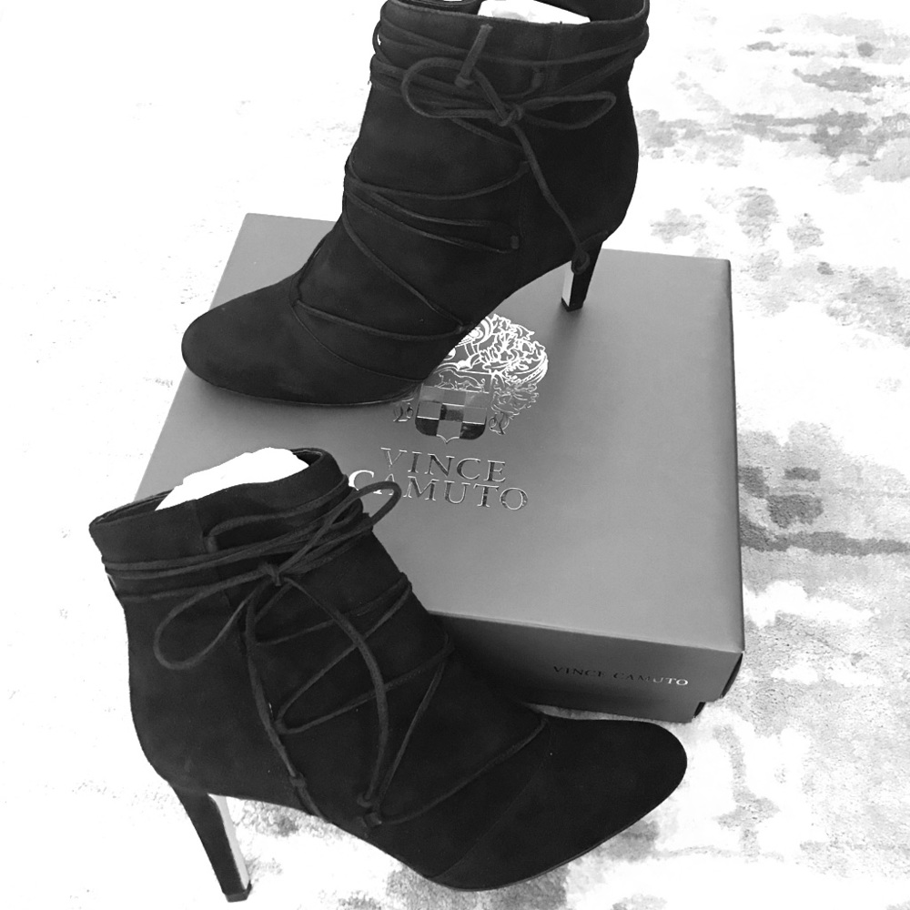 Vince Camuto Suede heel bootie with lace up